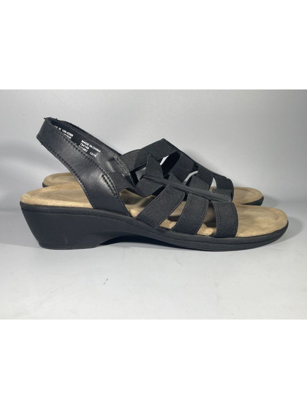 Women’s Strappy Black Wedge Sandals – Size 6.5, Elastic Straps